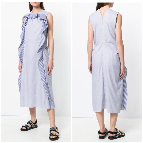 Carven Dresses & Skirts - NWT Carven Sleeveless Striped Ruffle Midi Dress
